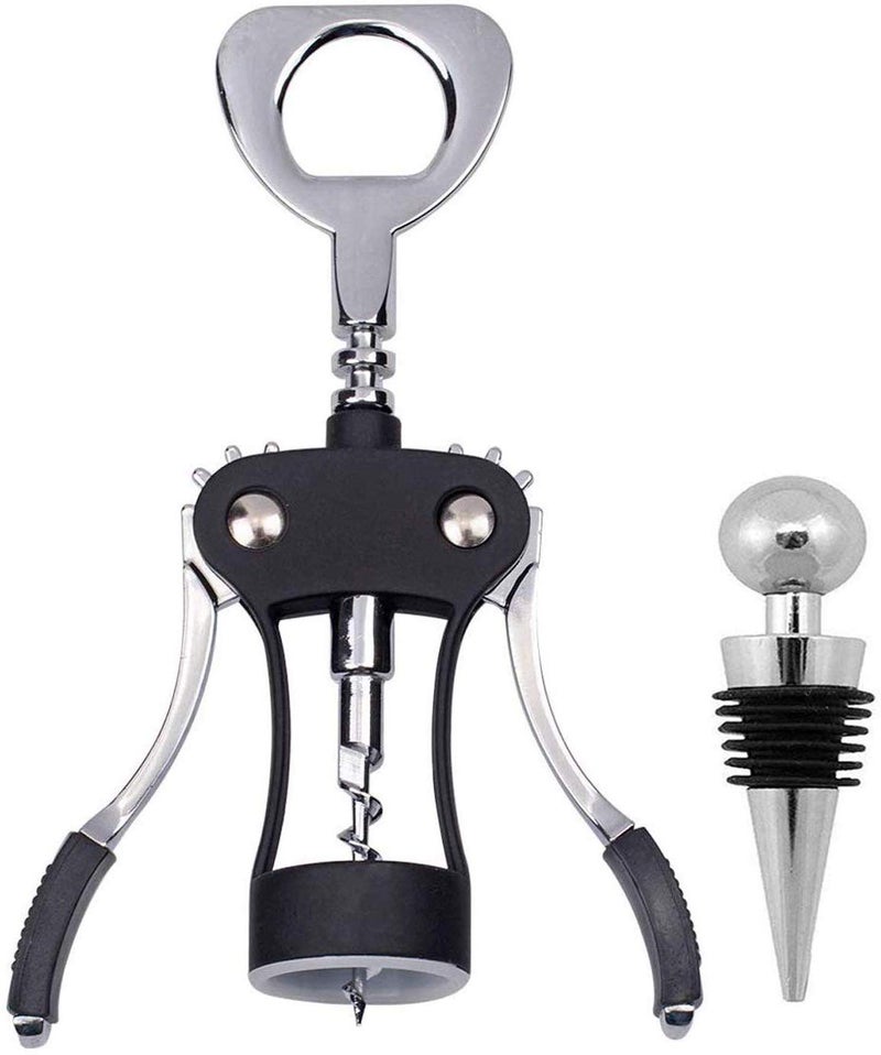 ilyever Wing Corkscrew,Ilyever Premium Wine Opener with Bottle Stopper,Multifunctional Corkscrew Wine Cork Opener Bottler Opener Remover for Home, Kitchen,Restaurant,Party and as Gift,Black - Image 1